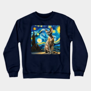 Devon Rex Starry Night Inspired - Artistic Cat Crewneck Sweatshirt